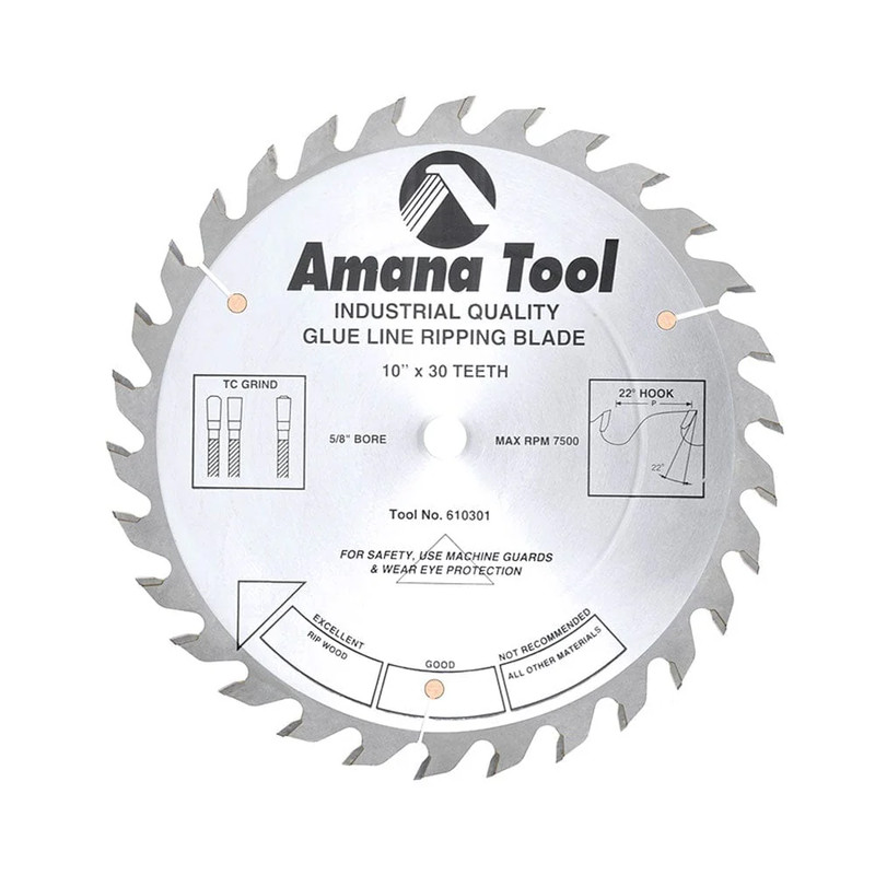 10" X 30T Glue Joint Rip Blade, 22 Degree 5/8" Bore, TCG